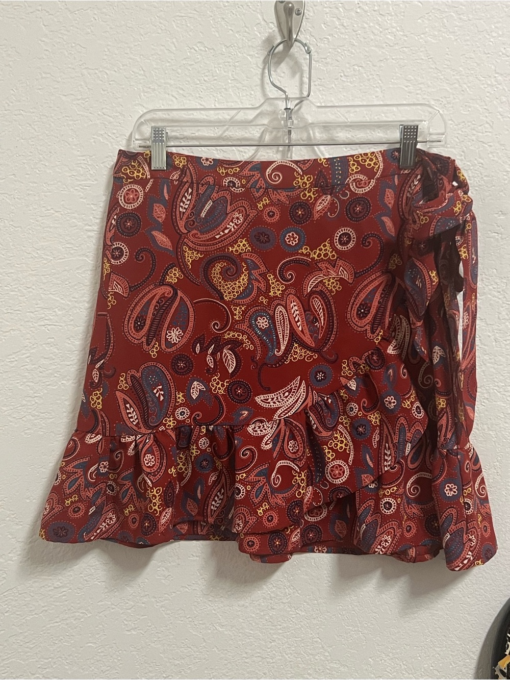 LOFT Rust Paisley Ruffle Wrap Mini Skirt